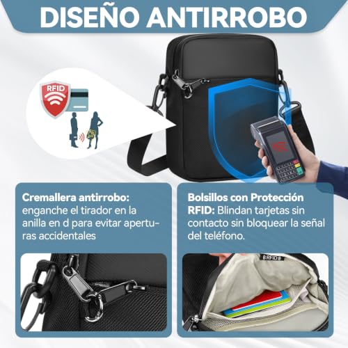 Eshow Anti-theft Crossbody Bag for Men and Women with RFID Blocking,Multifunctional Small Crossbody Waist Bag for Travel Sport Daily Use, Black/White, Casual | Riñonera Cruzada, 3 en 1 Multifuncional, Pequeña, para Viaje Deporte Uso Diario