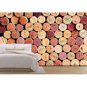 Closeup of a Wall of Used Wine Corks. a Random Selection of Use Wine Corks, Some with Vintage Years - Removable Wall Mural | Self-Adhesive Large Wallpaper - 66x96 inches