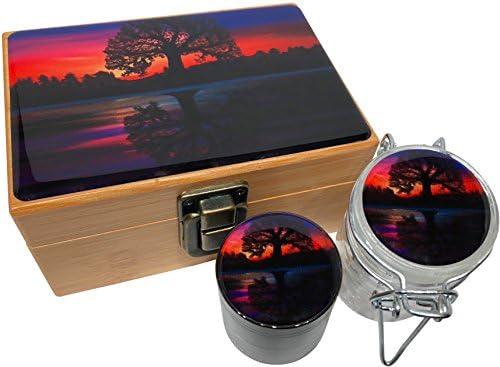 Tree of Life Stash Box Combo - Small 4 Part Grinder 2.0" w/ Glass herb jar air tight seal (Tree of Life)