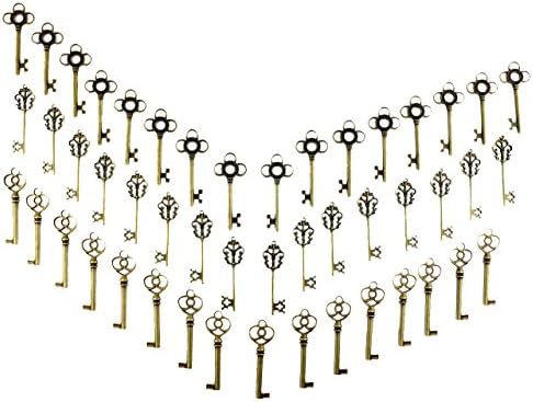 Willcomes Mixed Set of 90 Vintage Skeleton Keys in Antique Bronze for Wedding,Anniversary, Christmas and Graduation