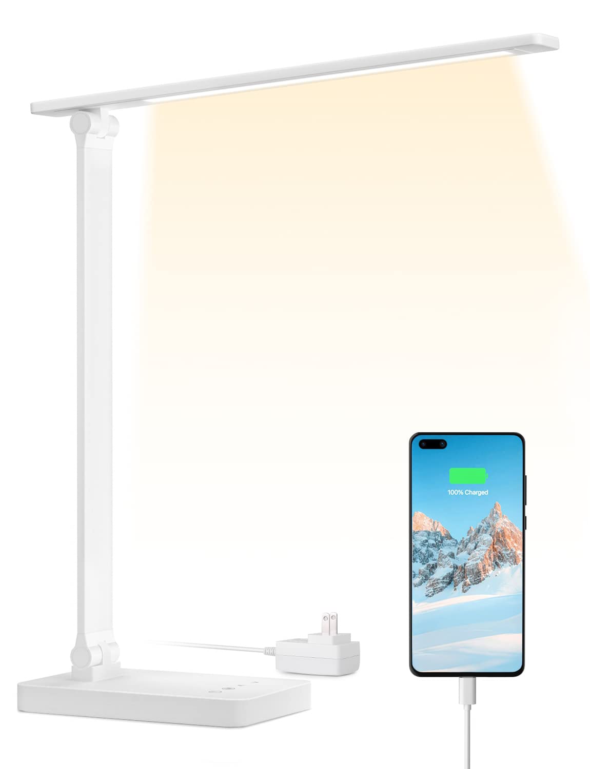 Lepro デスクライト led 目に優しい 電気スタンド DCアダプター付き 明るさ550ルーメン スタンドライト 卓上ライト おしゃれ 【5段階明るさ/電球色・白色・昼光色/タッチセンサー操作/調光調色/照明とデバイス充電を両立/多角度調整/コンセント付き】 卓上 勉強 机 明るい 読書灯 台灯 ブックライト (ホワイト)商品画像