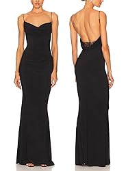 Capuffy Women Drape Neck Formal Maxi Dresses Lace