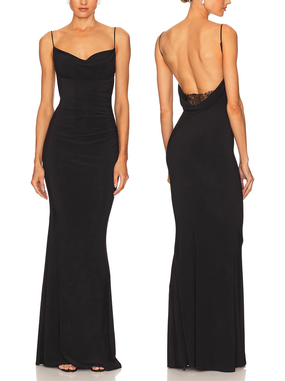 Capuffy Women Drape Neck Formal Maxi Dresses Lace