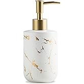 Soap Dispenser White and Gold,300ml/10 Oz Luxurious Hand Soap Bottle with Plastic Pump Gold,Ceramic Liquid Soap Dispenser for Bathroom, Kitchen, Dish Soap,Lotion,Liquid Soap