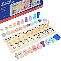 Vileafy Children Count Numbers Matching Board, Wooden Digital Shape Match Teaching Toys - Count Sort Stacking Tower for Preschool Education