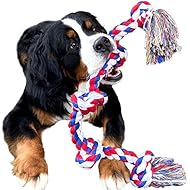 Youngever 3.2 Feet 5 Knots Dog Rope Toys for Aggressive Chewers, Tough Rope Chew Toys for XL, Large and Medium Dog, Indestructible Cotton Rope for Large Breed Dog Tug War Teeth Cleaning