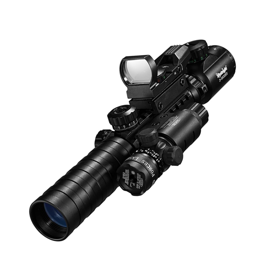 Paike Rifle Scope Red Green Illuminated 3 in 1 Combo Sight