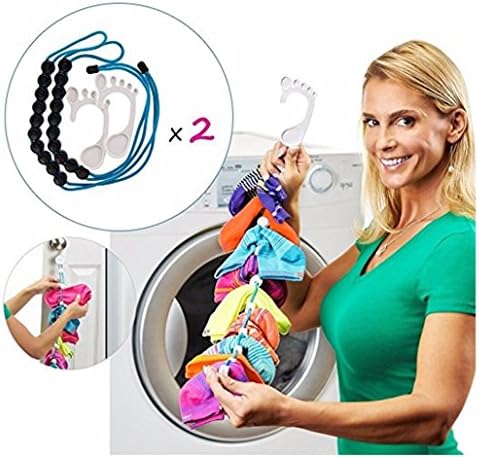 hanguoer Sock Dock Organizer 2 Pack Easy Clips &amp; Locks Paired Socks Without Ties，Dry, Store &amp; Never Lose Socks Again， Pockets or Dividers for Laundry Wash,blue