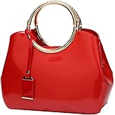 Rullar Women Elegant Handbag and Purse Top Handle Bag Patent Leather Tote Satchel Shoulder Clutch Crossbody Bag with Pendant Red