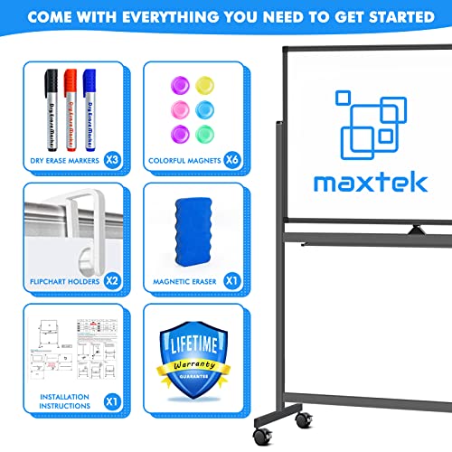 Large Rolling White Board Easel on Wheel, Maxtek 48x32 inches Double