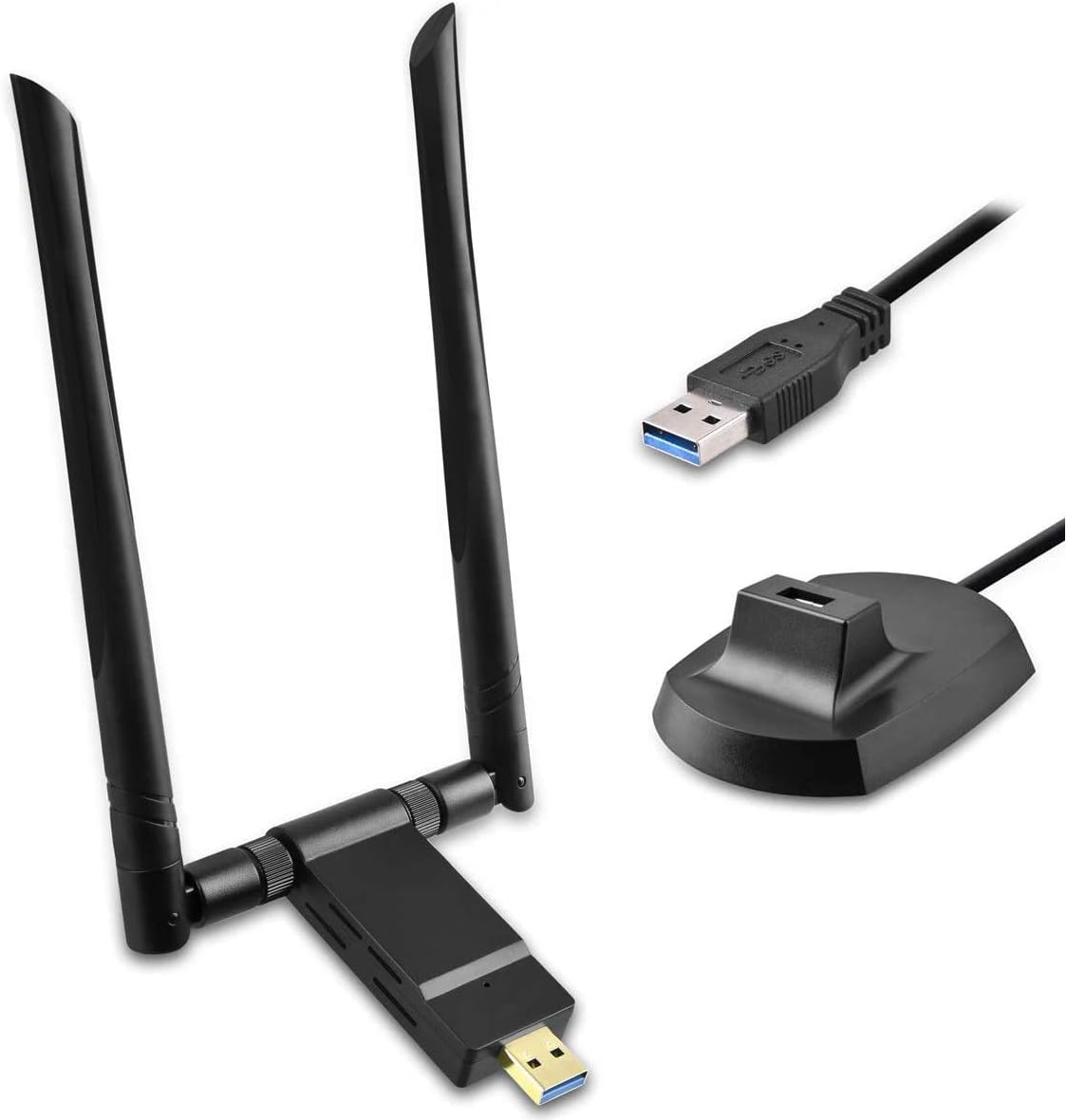 USB WiFi Adapter for PC 1900Mbps High Speed Dual Band 5.8GHz/1300Mbps 2.4GHz/600Mbps USB 3.0 Wireless Network Adapter 5dBi Antennas for Desktop Laptop with Windows 10/8/7/XP/Vista/Mac/Linx
