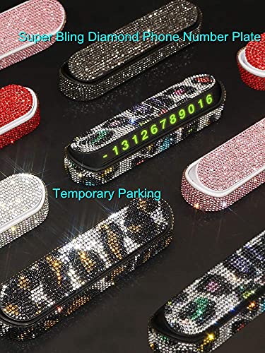 CoyiL Diamond Bling Auto Tijdelijke Parking Card Lichtgevende Telefoon Nummerplaat Verborgen Nuttige Interieur… - Afbeelding 3