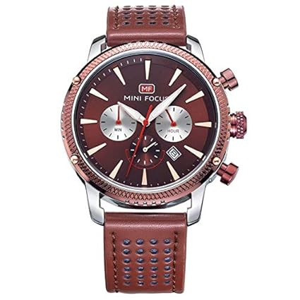 Mini Focus Fashion Men Watch Casual Quartz Watch, Chronograph Calendar Waterproof Genunie Leather Watch MF0010G.03