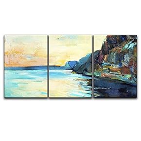 3 Panel Oil Painting Style Coastal Area Landscape...