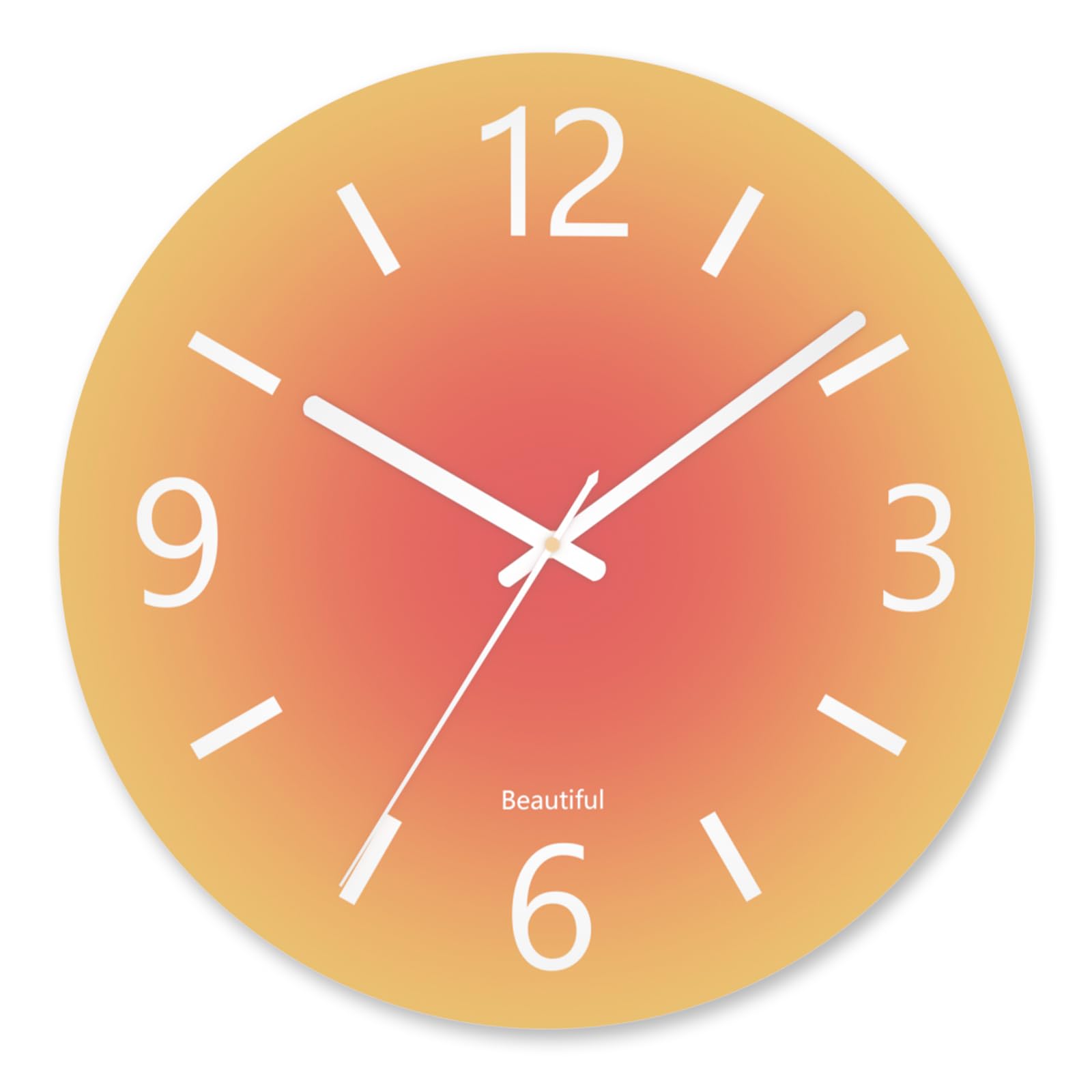 Photo 1 of SUKYING Tempered Glass Large Wall Clock, Modern Round Decorative Clock for Kitchen/Bathroom/Living Room, 14 Inch Simple Style Battery Operated Outdoor Clock for Patio, Porch, Pool Area - Orange