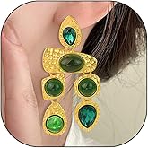 Chunky Green Gemstone Drop Earrings,Dainty Bohemian Irregular Crystal Dangling Statement Earrings Fashion Exaggerated Jewelry Gifts for Women