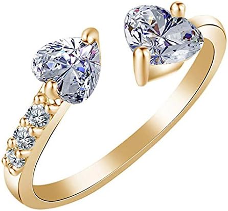 Cutesmile Fashion Jewelry Gold/Silver Dazzling Double Love Heart Crystal Adjustable Open Ring for Women Girls (Gold)