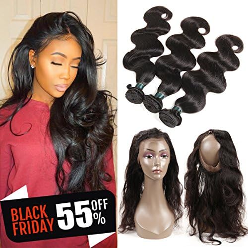 360 Lace Frontal with Bundles Pre Plucked 8A Brazilian Body Wave Virgin Hair Bunldes with 360 Lace Frontal Closure 3 Bundles brazilian hair with frontal Baby Hair (18 20 22+16 360Frontal)