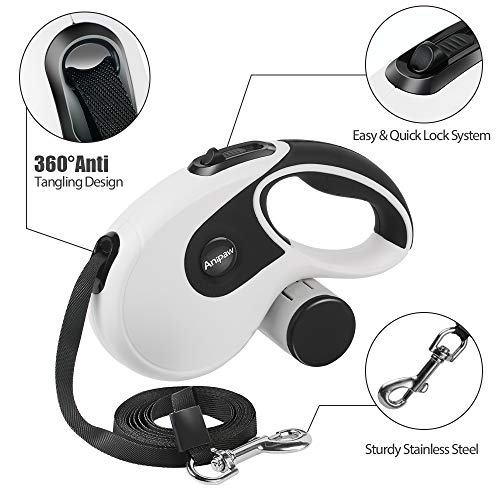Retractable Dog Leash with Poop Bag Holder, 16ft Strong Cord, Heavy