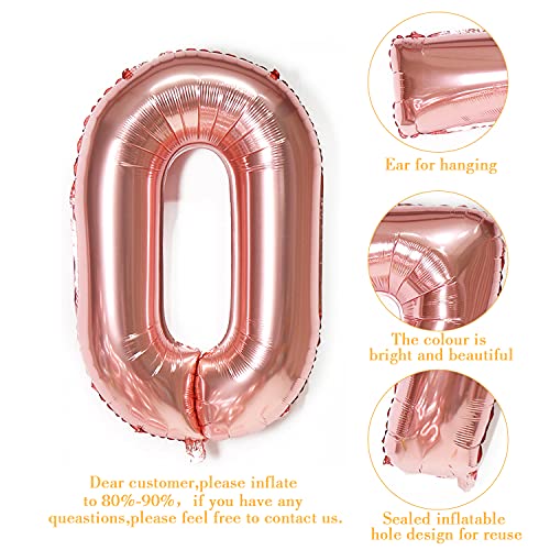 YaMeite 40 inches Large Helium Number Balloons, Rose Gold 0 1 2 3 4 5 6 7 8 9 Balloons Number,Gaint Foil Number Age Balloons for Birthday Party Decoration (Rose Gold 0)