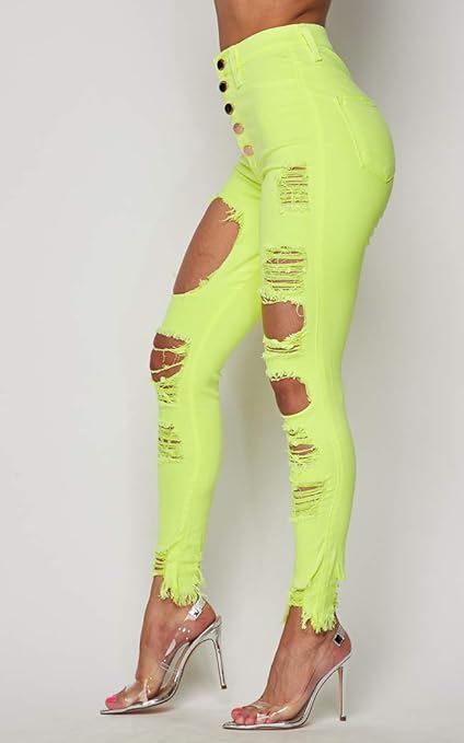 neon yellow distressed jeans