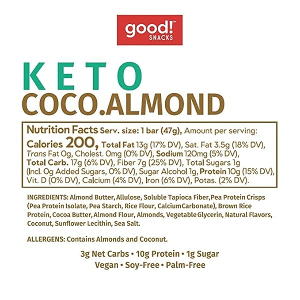 GOOD! SNACKS KETO VEGAN PROTEIN BARS, VARIETY PACK, GLUTEN FREE KETO SNACK BAR, LOW CARB, LOW SUGAR MEAL REPLACEMENT, 11G PROTEIN, 3G NET CARBS, 12 BARS