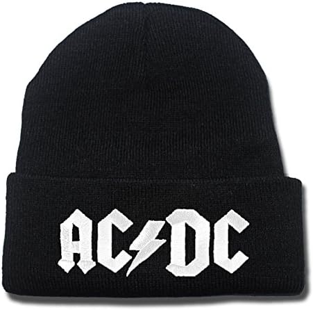 JRICK AC DC AC/DC ACDC Rock Band Logo Beanie Fashion Unisex Embroidery Beanies Skullies Knitted Hats Skull Caps - Black/White