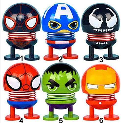 Innovative Avengers / Marvel Bobble Head or Spring Toy Figure for Car Dash Board, Study Table, Office Desk or for All Other Occassions... (Pack of 6)