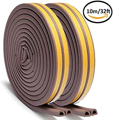 Door Window Seal Strip, RIOUSSI Anti-collision Self-Adhesive Rubber Foam Weather Stripping for Doors and Windows (Brown, 32ft/10m, 4 Seals)