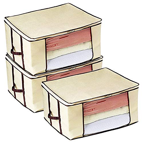 Ziz Home Blankets Clothes Storage Bag 3 Pack Breathable Anti-Mold Material Closet Organization Used for Linen Storage Blanket Storage Sweater Storage Duvet Storage Bags Eco-Friendly Clear Window