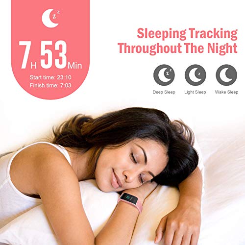 BuTure Fitness Tracker, Pedometer for Walking, Heart Rate Monitor, Fitness Tracker Watch IP67, Sleep Monitor for Exercising and All Day Wear Compatible with iPhone & Android (Pink)