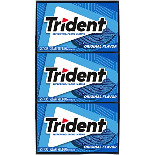 TRIDENT FLAVOR SUGAR FREE GUM PACKS OF 14 PIECES TOTAL PIECES, ORIGINAL, 168 COUNT, (PACK OF 12)
