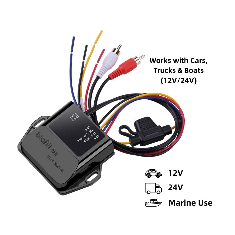 CAR Bluetooth 5.2 Receiver – aptX Adaptive, aptX HD, AAC, SBC – 12V/24V Compatible, Remote Trigger, Stereo RCA Output – Wireless A2DP Adapter for Car, Truck, Marine, Powersport Audio Systems