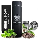 Multi-Purpose Travel Mug and Tumbler by Here & Now Supply Co.| Hot & Cold Double Wall Stainless Steel Coffee Thermos | Tea Infuser Water Bottle | Fruit Infused Flask (Zen Black)