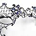 Signstek Glossy Metal Filigree Phantom Half Eye Mask for Venetian Masquerade, Black/Blue Stones
