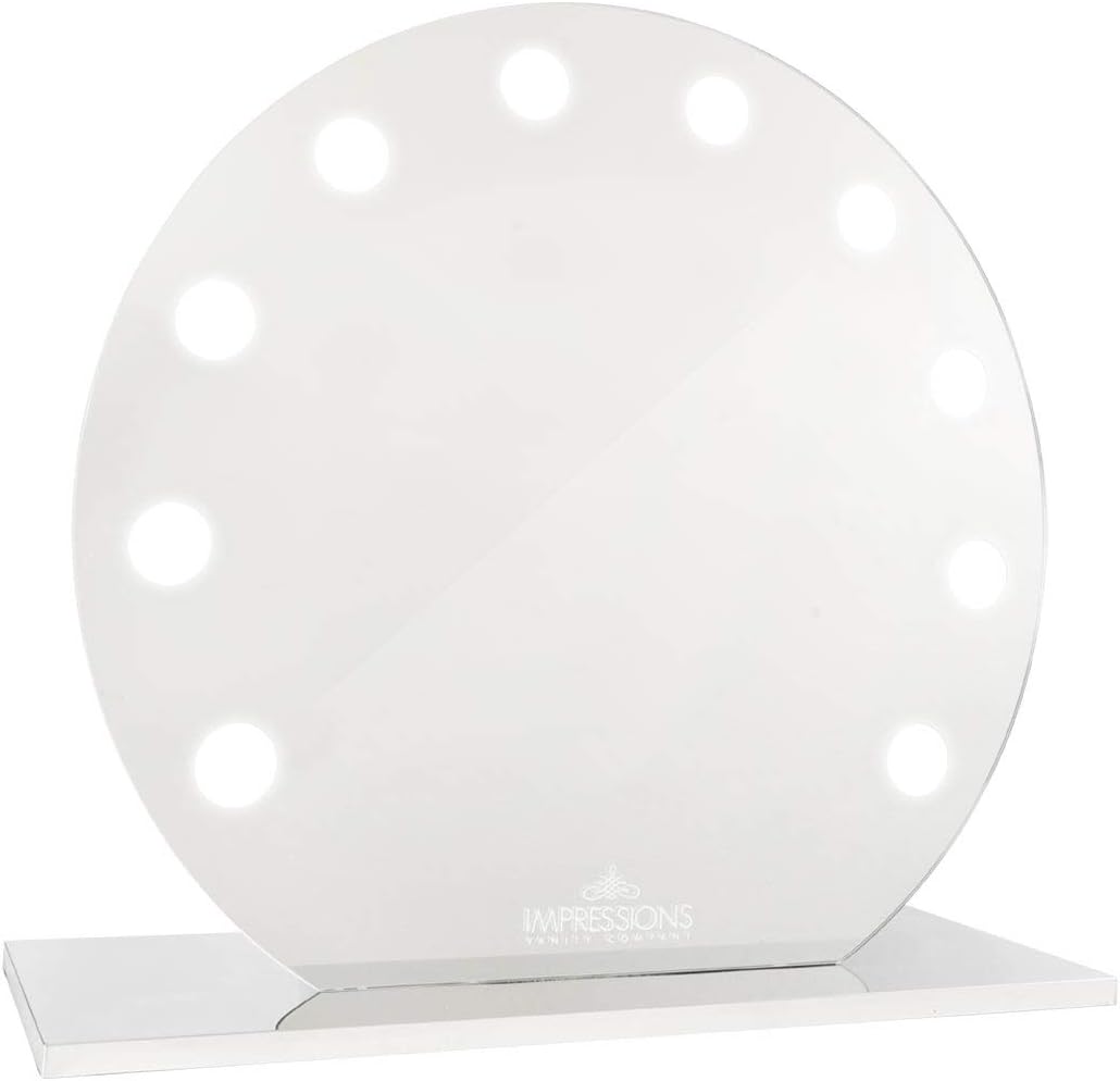 Impressions Vanity Hollywood Sunset Mirage Vanity Mirror with LED Lights, Round Shape Vanity Dressing Mirror with Standing Base and Power Outlet
