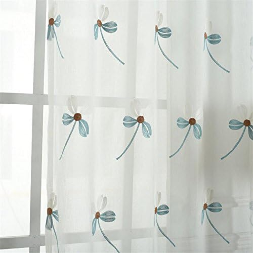 Floral Embroidered Sheer Curtains Faux Linen Grommet Curtain Panels for Living Room 52 x 84 Inch 1 Panel Teal