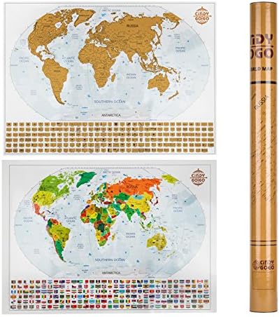 Scratch Off World Travel Map with US states, Scratch your Adventures, With Scratcher and Stickers, 33.11x23.43 inches, By CindyGoGo