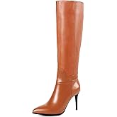 COLETER Women's Knee High Boots Pointy Toe Tall Boots Side-Zip High Heels Dress Boots