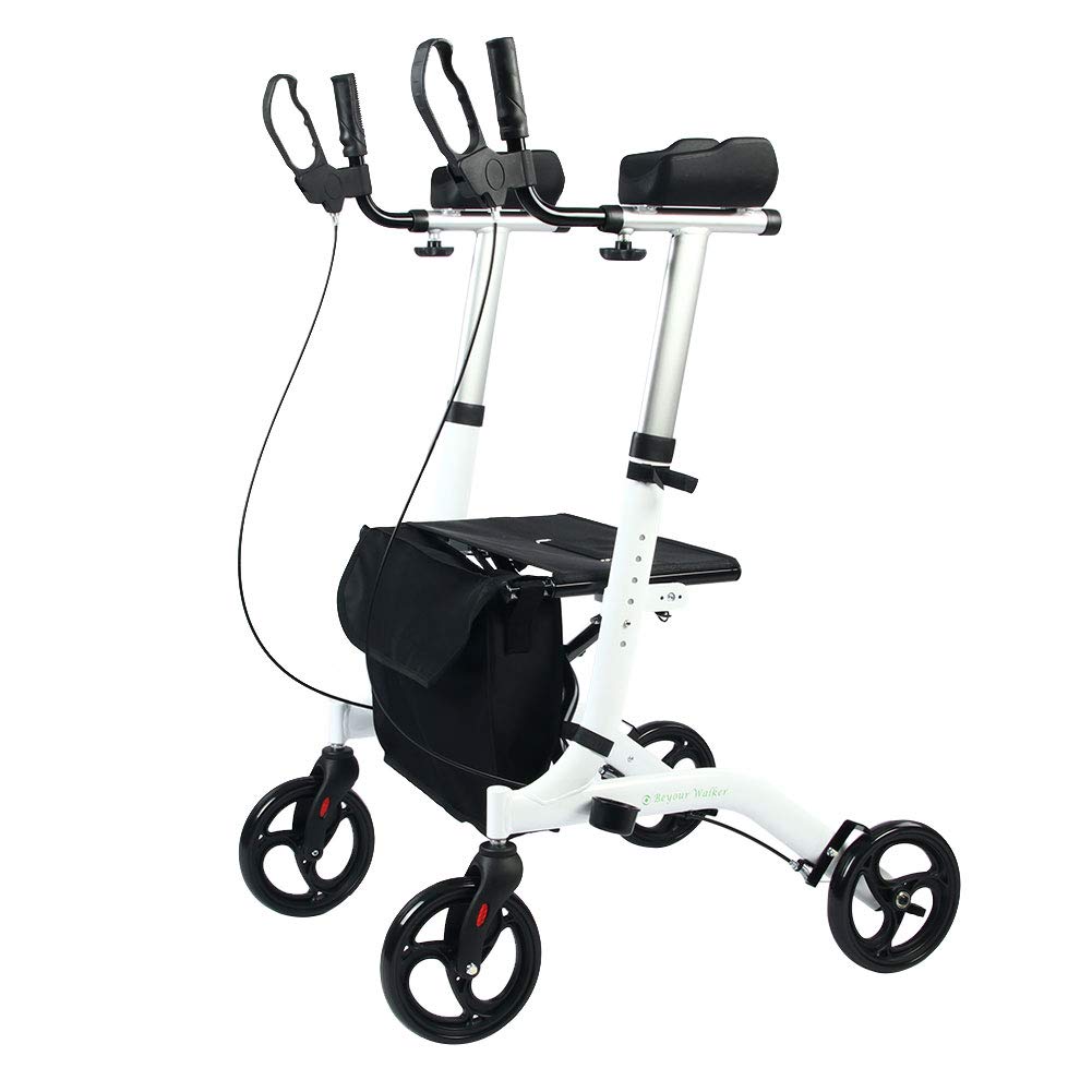BEYOUR WALKER Upright Rollator Walker Euro Style Stand Up Walking Aid White