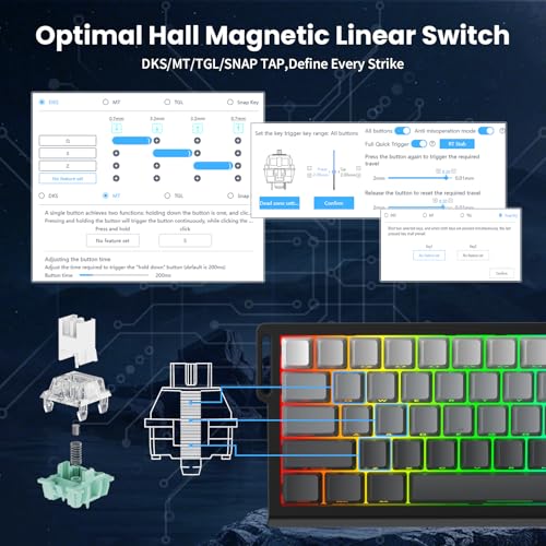 ATTACK SHARK X68 HE 8000Hz Rapid Trigger Keyboard, 0.01mm RT Accuracy Wired Gaming Keyboard with Magnetic Switch, Adjustable Actuation, Rapid Trigger, Snap Tap, RGB Lighting for PC/Mac, Moonlight