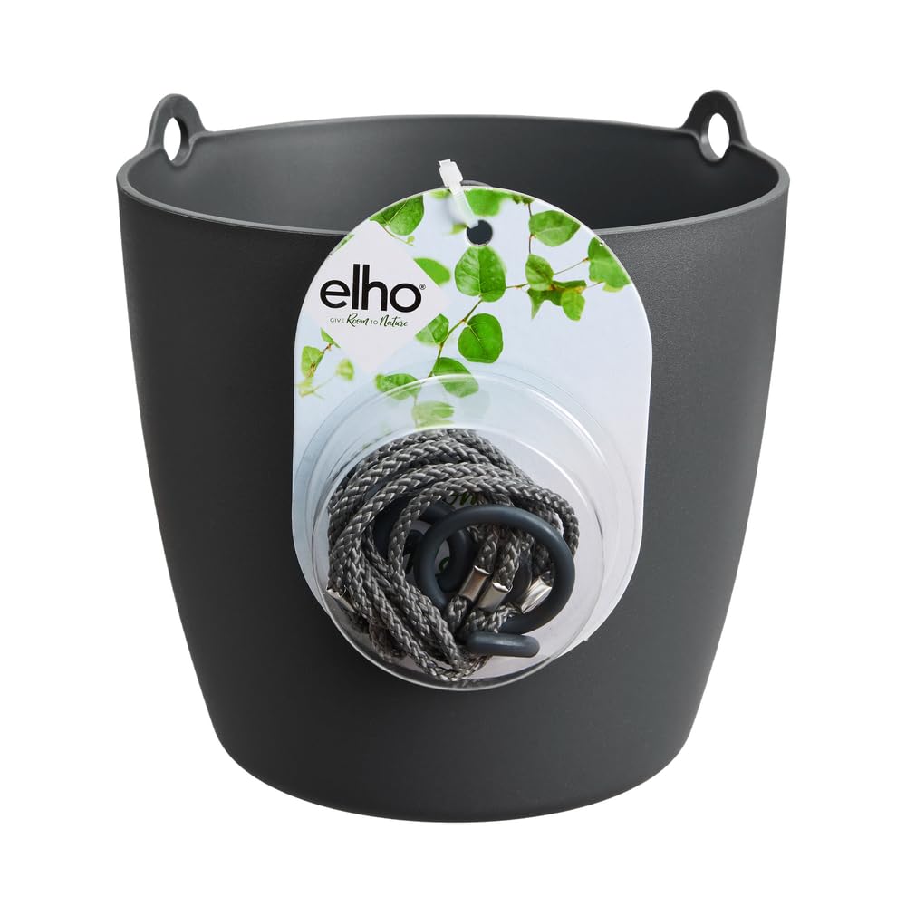 elho Brussels Hanging Basket 18 - Hanging Plant Pot Indoor - 100% Recycled Plastic - Ø 18.3 x H 18.0 cm - Black/Anthracite