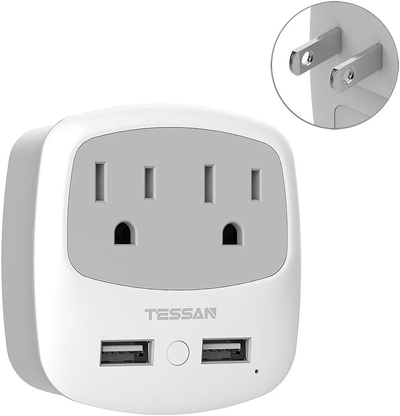 TESSAN 3 to 2 Prong USB Outlet Plug, Japan Power Adapter with 2 Wall Charger Extender Cruise Ship Accessories, Travel Multi Plug Adaptor for US to Japanese - Type A Plug Splitter: Home & Kitchen