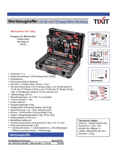 Tixit Aluminium-Werkzeugkoffer MECHANIKER 120-teilig für Mechaniker, Elektroniker und Montage – Bild 3