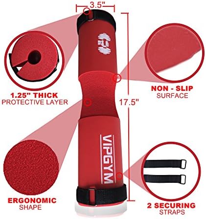 SALE!! Barbell Pad for squats with VELCRO STRAPS17.5" Weight Lifting soft Cushion for Squats, lunges and Hip Thrusts. Neck and Shoulder Protective Sponge. Fits Olympic and Standard weight Bars. Red.