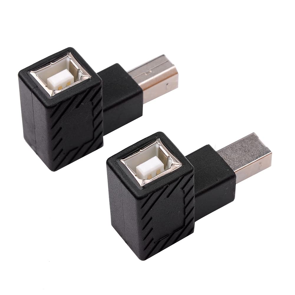 iYueMps USB B Printer Adapter, 2 Pack 90 Degree USB 2.0 Type B Male to Female Printer Adapter for Printers, Scanners, Mobile Hard Drives(Up+Down)
