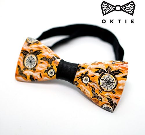 OKTIE Art Time Handmade Wooden Bow Tie For Men Orange Wood With Gift Box