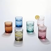 Physkoa Colored Drinking Glasses Set of 6 - Vintage Highball Glasses Colorful,Colorful Tumbler Glass for Cocktail,Juice,Mixed Drinks,Water,Holiday Party Supplies Gifts