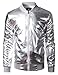 JOGAL Mens Metallic Nightclub Styles Zip Up Varsity Baseball Bomber Jacket XX-Large Silver