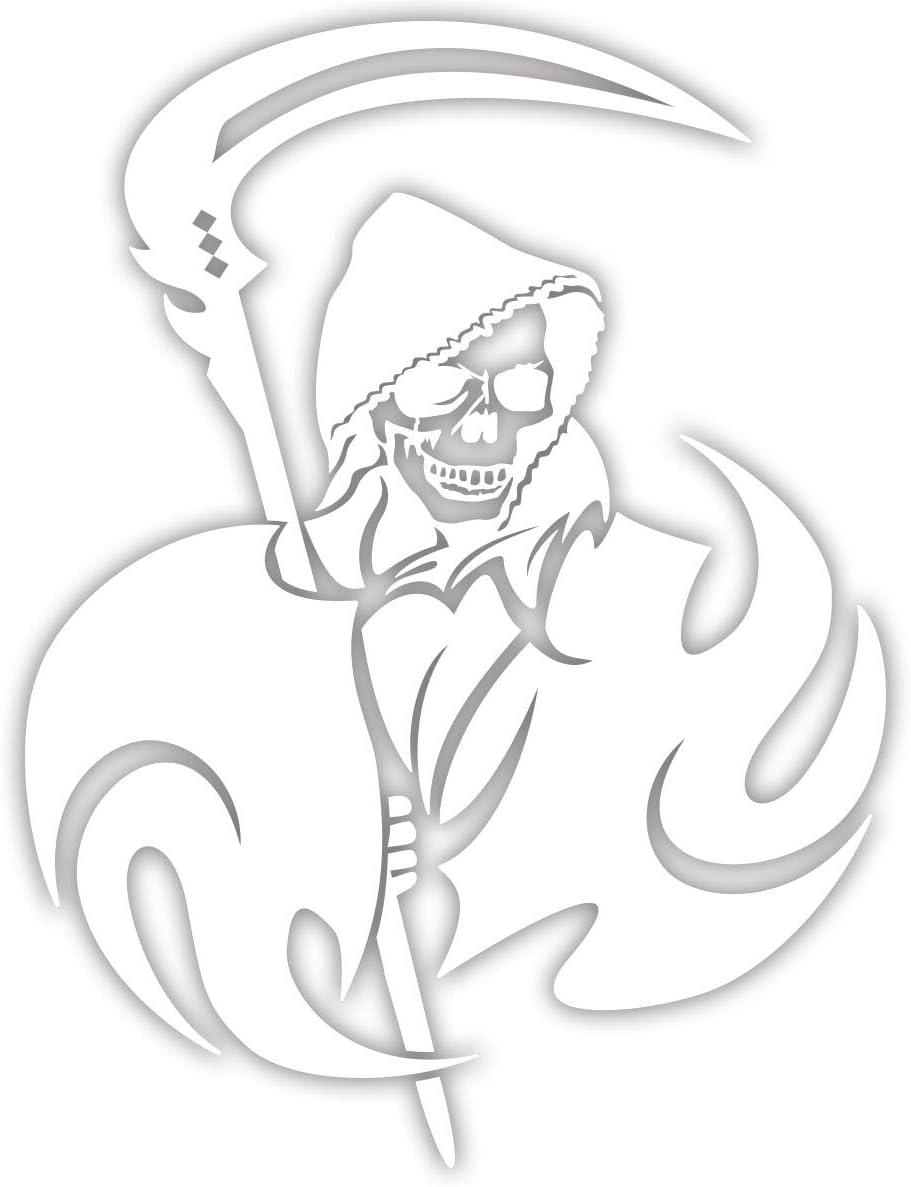 Amazon カッティングステッカー スカル ドクロ 死神 トライバル 1 右 160mmx1mm ホワイト 白 ステッカー デカール 車 バイク